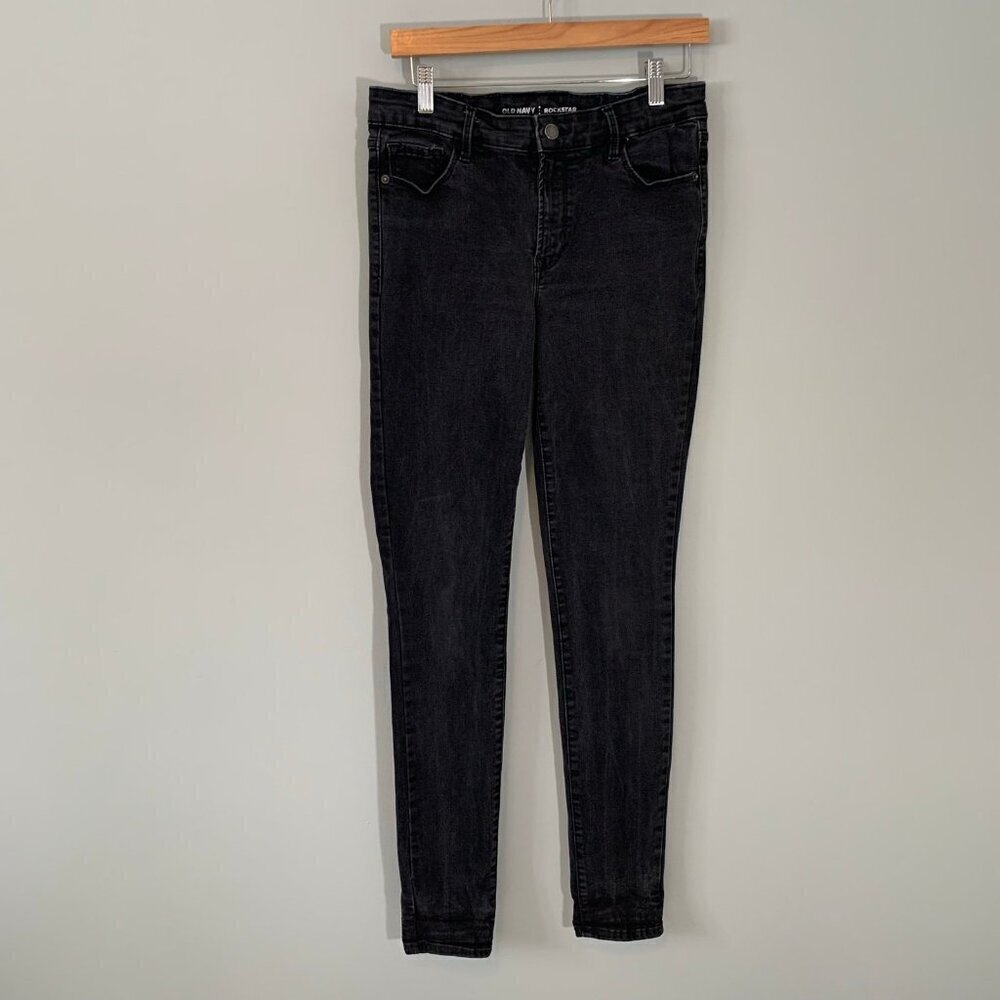 Old Navy Rockstar Mid-Rise Skinny Jeans Faded Black Women Size 10 Tall Stretch
